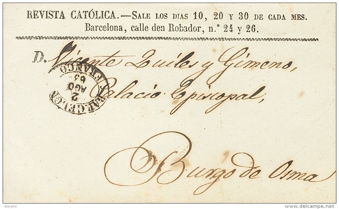 Sobre  1863. Espa&ntilde;a. Faja De Peri&oacute;dico De La REVISTA CATOLICA DE BARCELONA A EL BURGO DE OSMA. Matasello B - Other & Unclassified