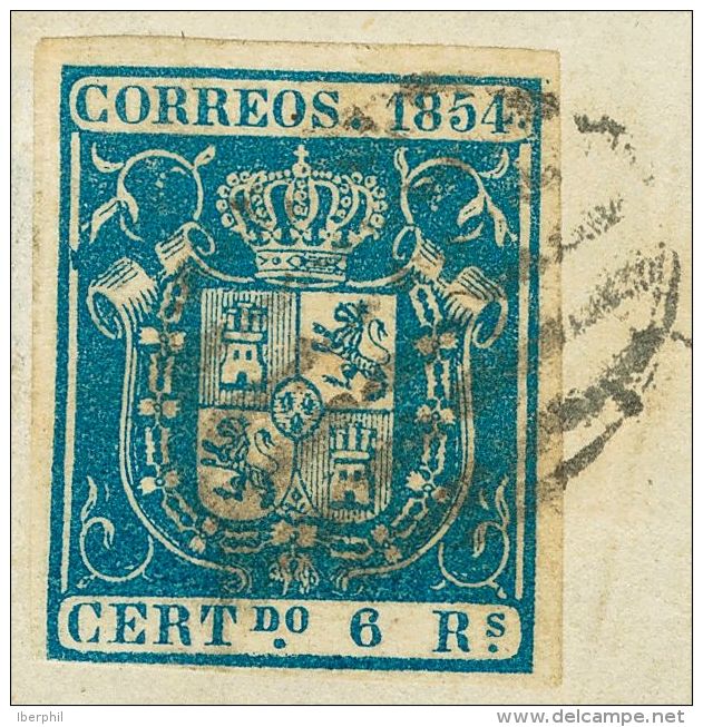 Fragmento 27 1854. Espa&ntilde;a. 6 Reales Azul, Sobre Fragmento. MAGNIFICO. (Edifil 2017: 450&euro;) - Autres & Non Classés