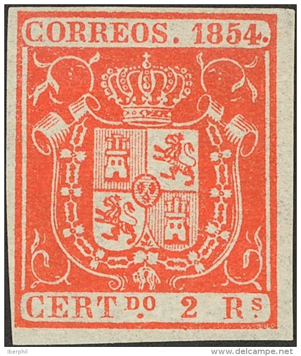 (*) 25 1854. Espa&ntilde;a. 2 Reales Naranja. Color Intenso. MAGNIFICO. Cert. CEM. (Edifil 2017: 2225&euro;) - Other & Unclassified