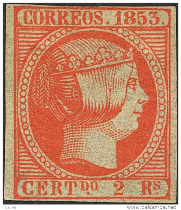 (*) 19 1853. Espa&ntilde;a. 2 Reales Bermell&oacute;n. M&aacute;rgenes Completos Y Color Muy Intenso. MAGNIFICO. Cert. C - Autres & Non Classés