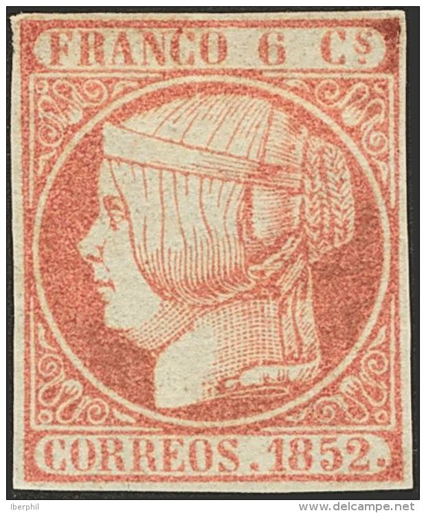 (*) 12 1852. Espa&ntilde;a. 6 Cuartos Rosa. Color Muy Intenso. MAGNIFICO. Cert. COMEX. (Edifil 2017: 535&euro;) - Other & Unclassified