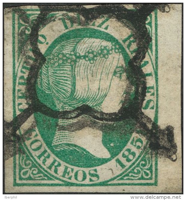 &ordm; 11 1851. Espa&ntilde;a. 10 Reales Verde, Borde De Hoja (invisible Reparaci&oacute;n). MAGNIFICO Y RARO. (Edifil 2 - Other & Unclassified