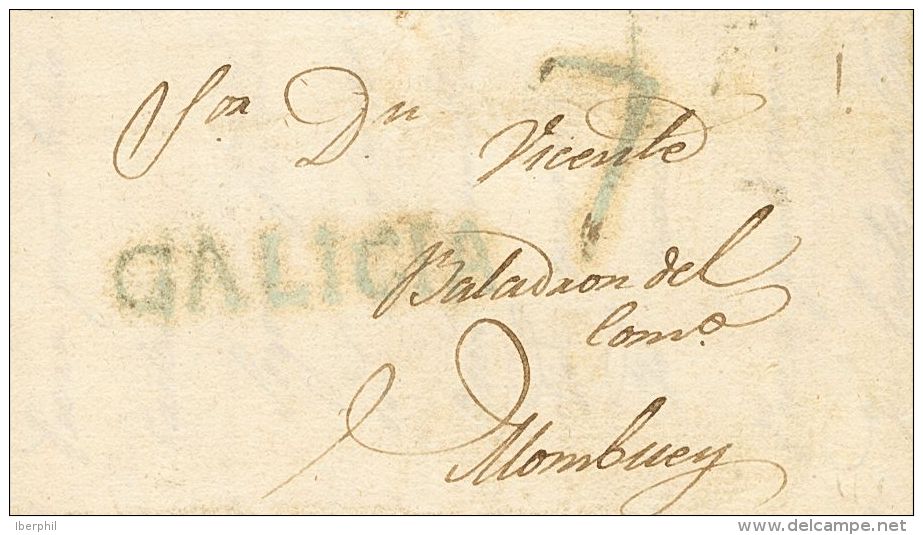 Sobre  1837. Prefilatelia. Galicia. VIANA A MOMBUEY. Marca GALICIA, De Santa Mar&iacute;a De Villavieja (actual A Vilave - ...-1850 Préphilatélie