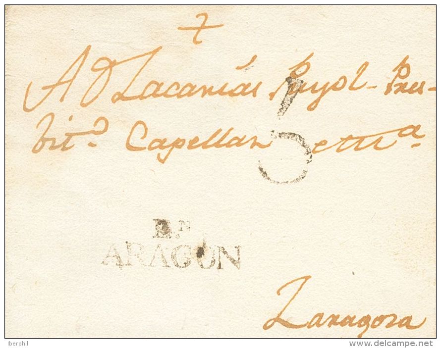 Sobre  1802. Prefilatelia. Arag&oacute;n. ESCATRON (TERUEL) A ZARAGOZA. Marca EN. / ARAGON, De Escatr&oacute;n (P.E.2) E - ...-1850 Prephilately