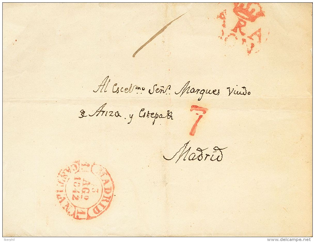 Sobre  1842. Arag&oacute;n. Prefilatelia. ARIZA A MADRID. Marca ARA / GON, De Ariza (P.E.1) Edici&oacute;n 2004. MAGNIFI - ...-1850 Prephilately