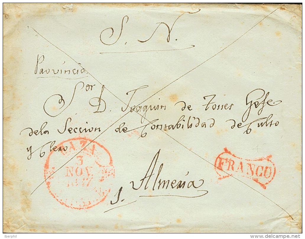 Sobre  1847. Andaluc&iacute;a. Prefilatelia. BAZA A ALMERIA. Baeza BAZA / ANDAL. B Y Marca FRANCO, De Uso General De Baz - ...-1850 Prephilately