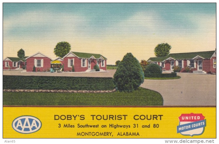 Montgomery Alabama, Doby's Tourits Court Motel Lodging, C1940s Vintage Linen Postcard - Montgomery