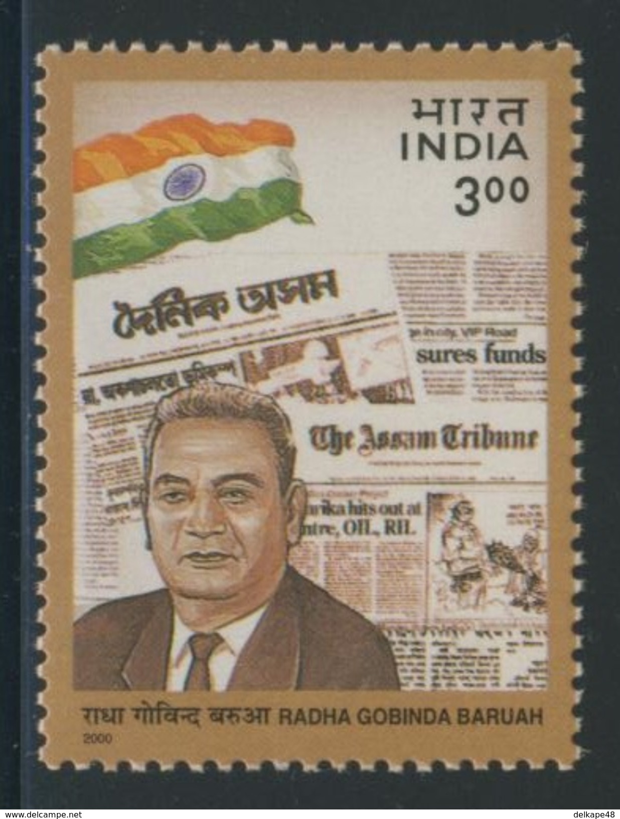 India Indien 2000 Mi 1776 ** Radha Gobinda Baruah (1900-1975) Social Reformer, Journalist, Newspaper Publisher / Zeitung - Ongebruikt