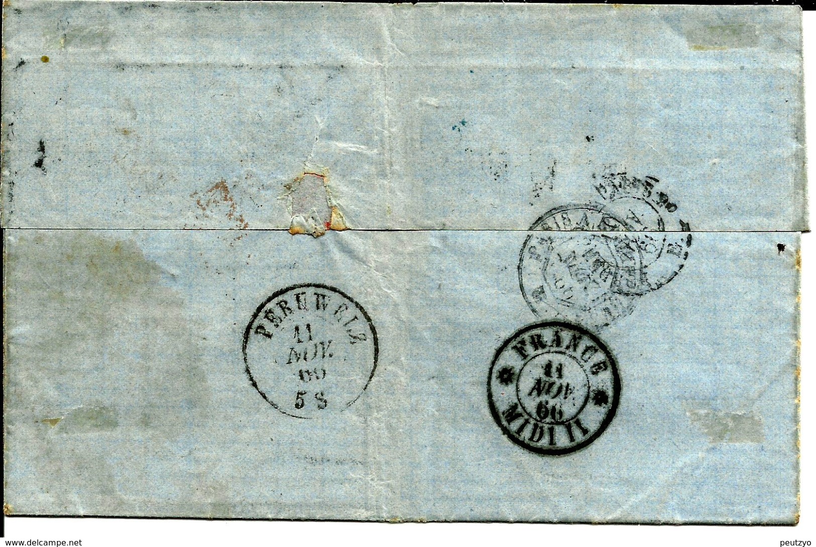 Lettre 10 Nov 1866 Bordeaux Pour Peruwelz ( Belgique) Gc 532  Pp Rouge N°39 - 1863-1870 Napoléon III Lauré