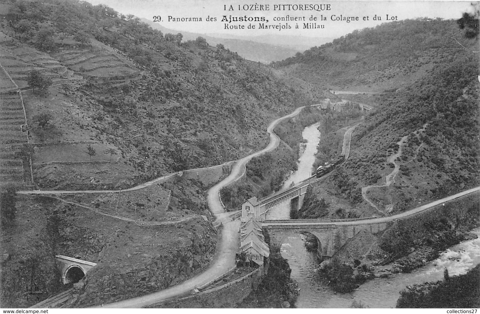 48-AJUSTONS- PANORAMA DES AJUSTONS, CONFLUENT DE LA COLAGNE ET DU LOT, ROUTE DE MARVEJOLS A MILAU - Autres & Non Classés