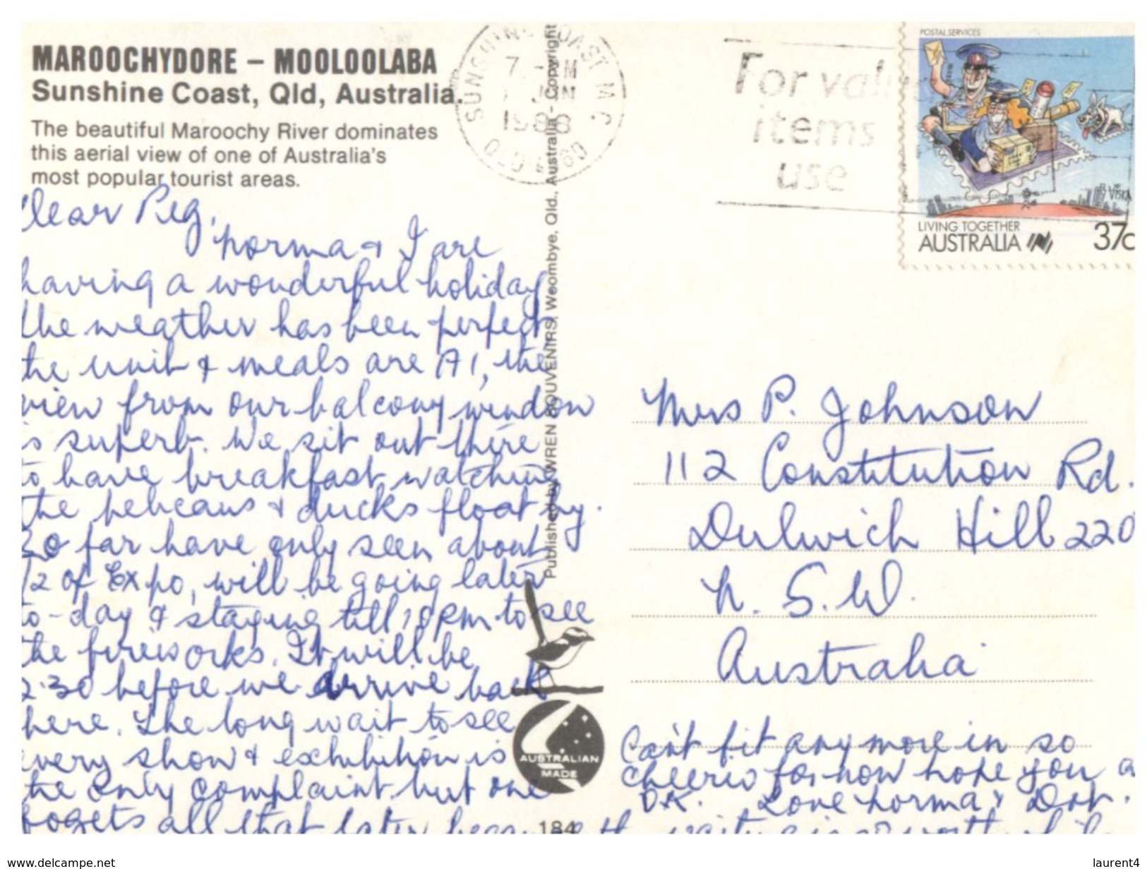 (995) Australia  - (with Living Together Stamp At Back Of Card) - QLD - Morrochydore - Sunshine Coast