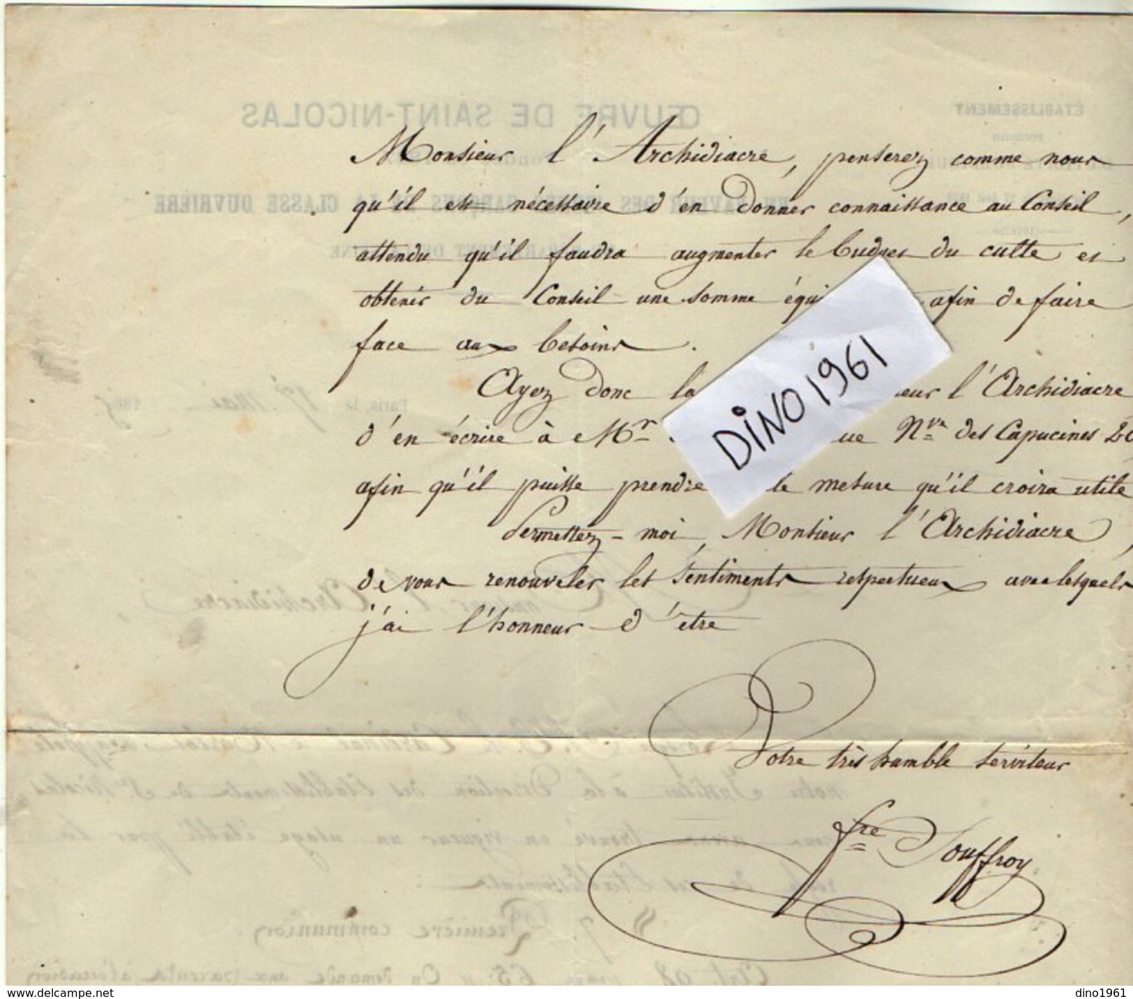 VP10.263 -1865  2 Lettres De L'Oeuvre De Saint Nicolas En Faveur Des Jeunes Garçons De La Classe Ouvrière à PARIS & ISSY - Religion & Esotericism