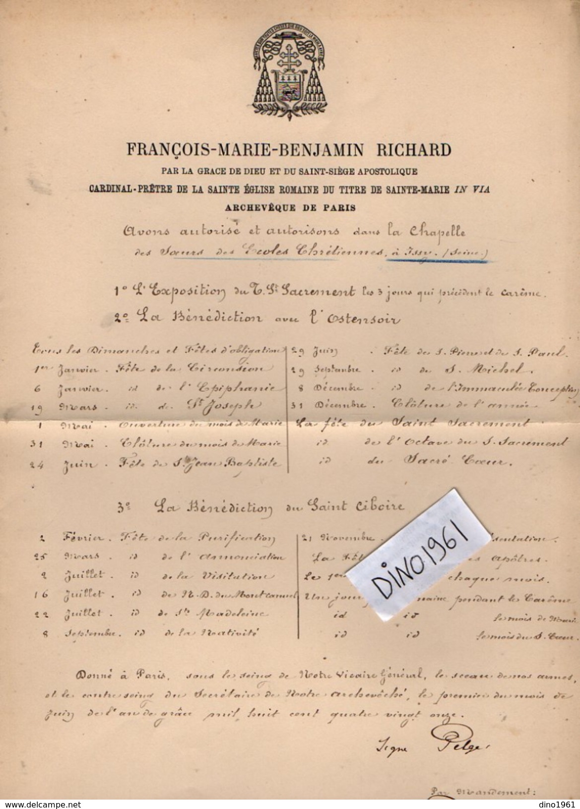 VP10.264 - Paris 1891 -  Mr L'Archevêque De PARIS François - Marie - Benjamin RICHARD Pour ISSY - Godsdienst & Esoterisme