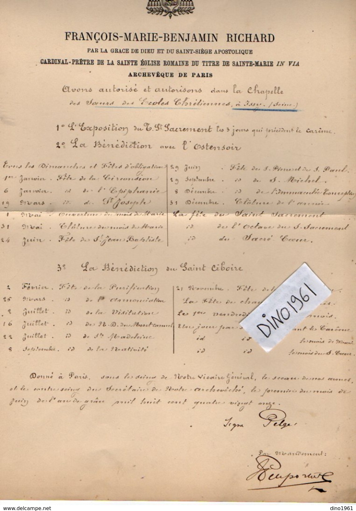 VP10.264 - Paris 1891 -  Mr L'Archevêque De PARIS François - Marie - Benjamin RICHARD Pour ISSY - Religion &  Esoterik