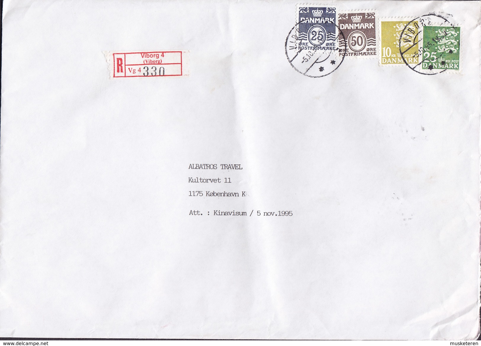 Denmark Registered Einschreiben Recommandé Label VIBORG (4.) 1995 Cover Brief 4-Colour Franking - Briefe U. Dokumente