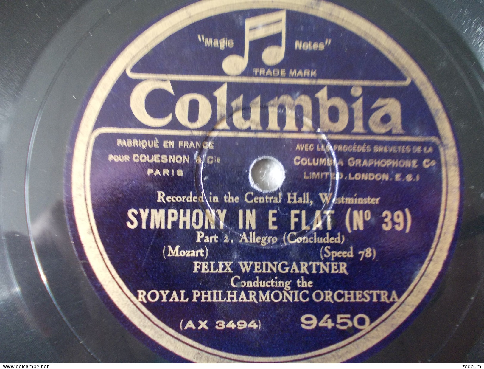 78T - Symphony In E Flat Part 2 Allegro Par Felix Weingartner - 78 T - Disques Pour Gramophone