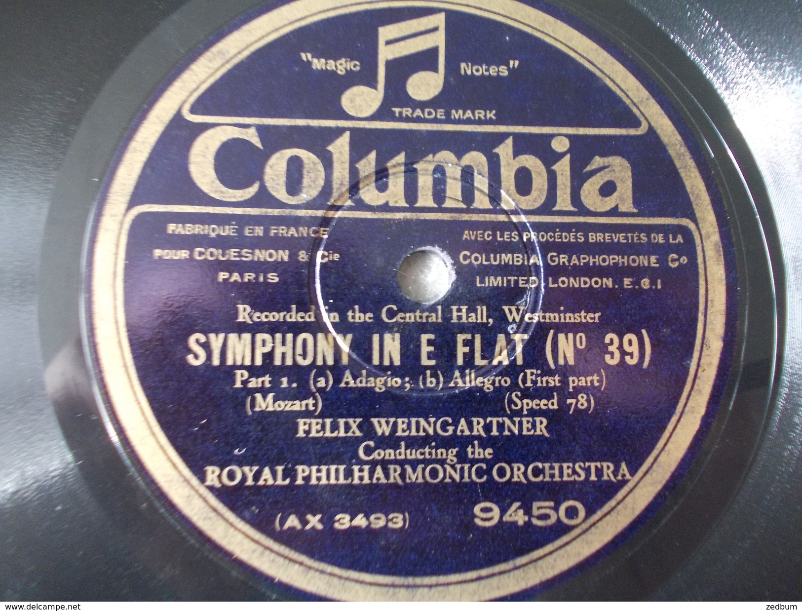 78T - Symphony In E Flat Part 2 Allegro Par Felix Weingartner - 78 T - Disques Pour Gramophone
