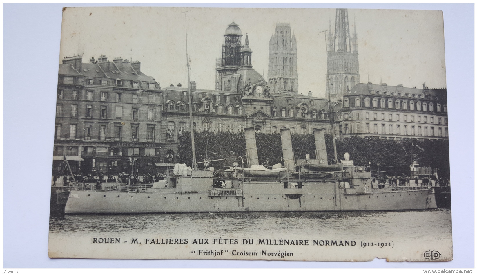 ROUEN 76 M FALLIERES AUX FETES DU MILLENAIRE NORMAND Frithjof Croiseur Norvegien CPA Animee Postcard - Rouen