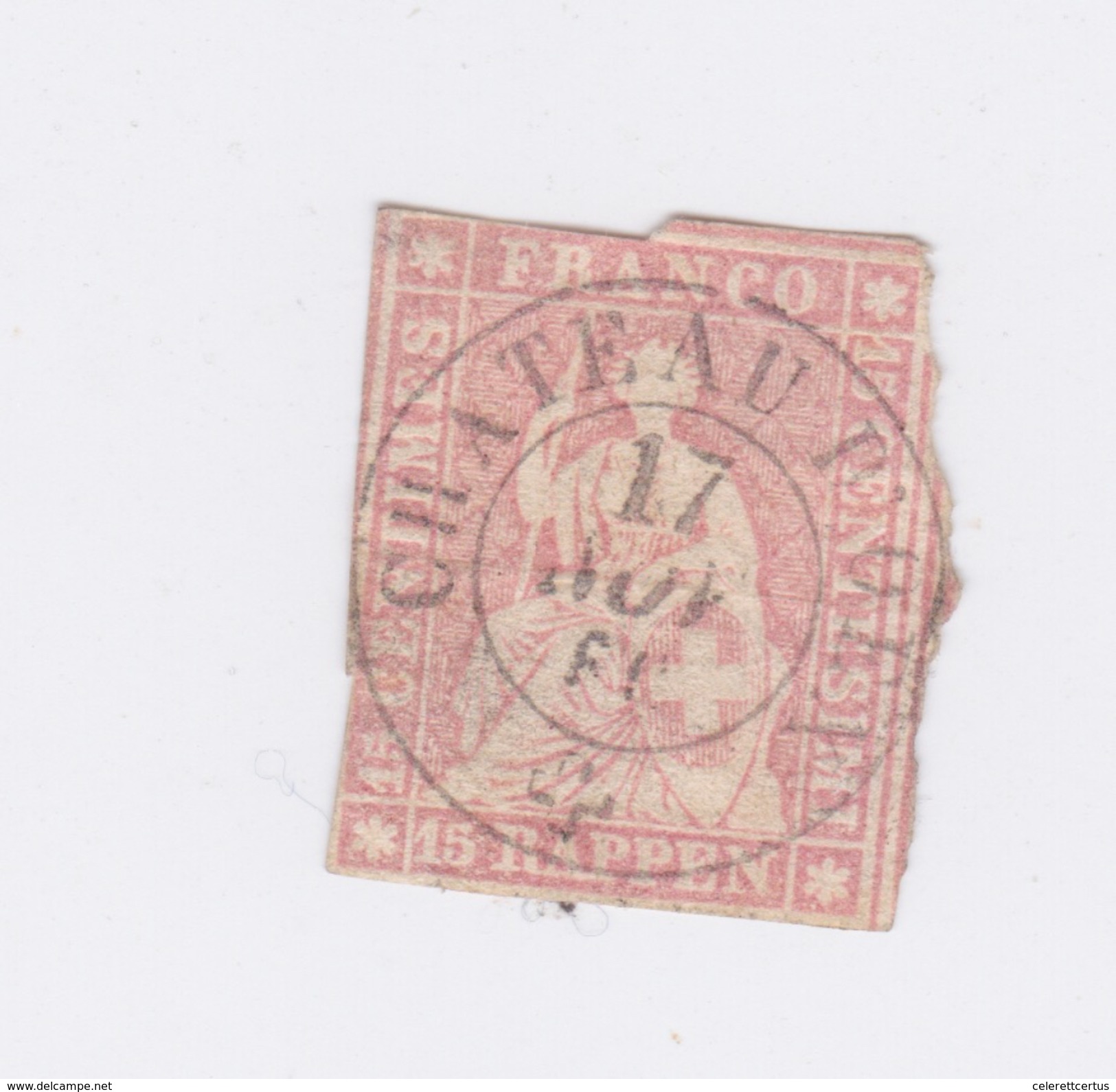 Switzerland-1860 15 R Pale Rose Imperforate Used Stamp SG 48b - Gebraucht