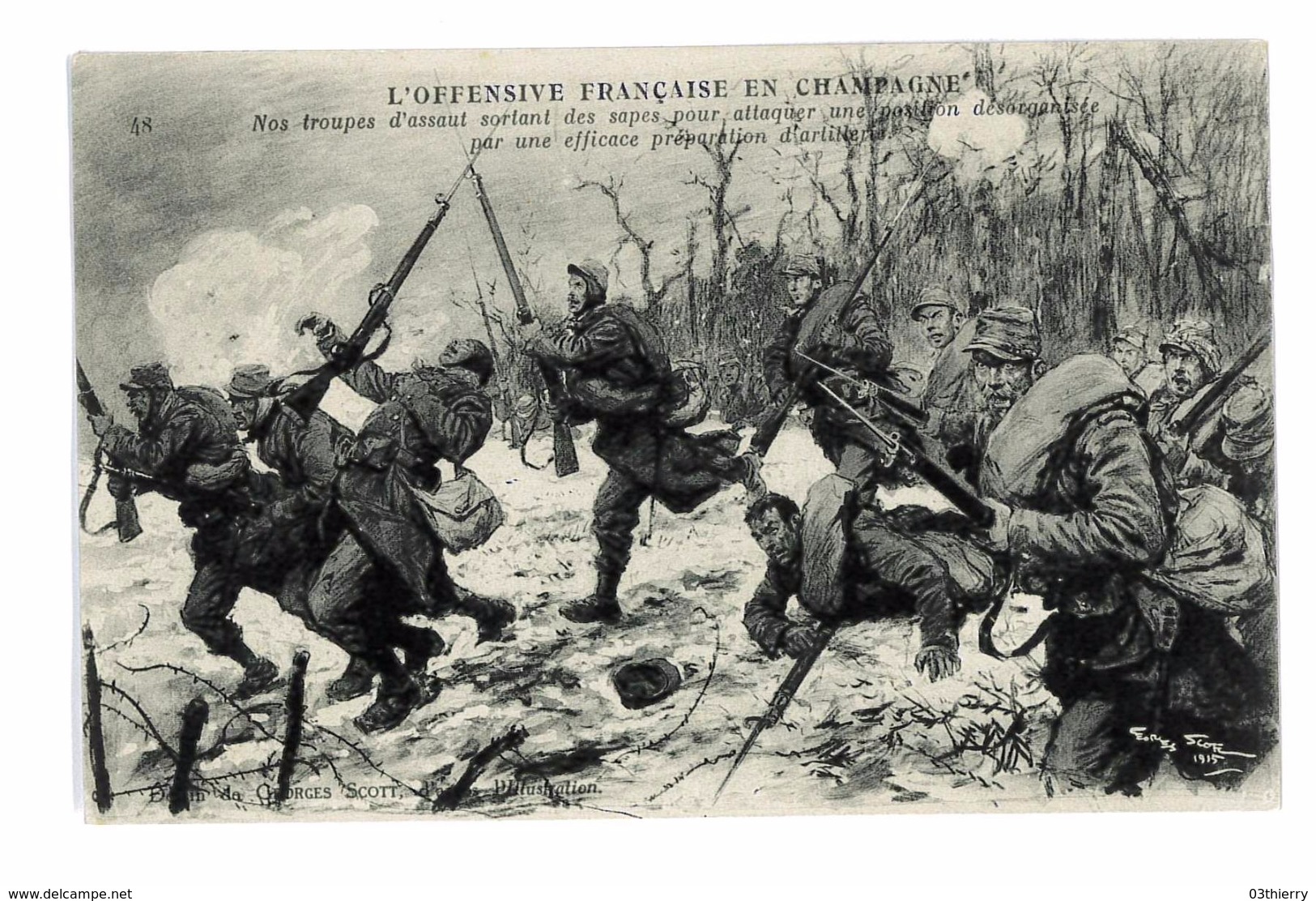 CPA ILLUSTRATEUR GEORGES SCOTT N°48 L'OFFENSIVE FRANCAISE EN CHAMPAGNE - Autres & Non Classés