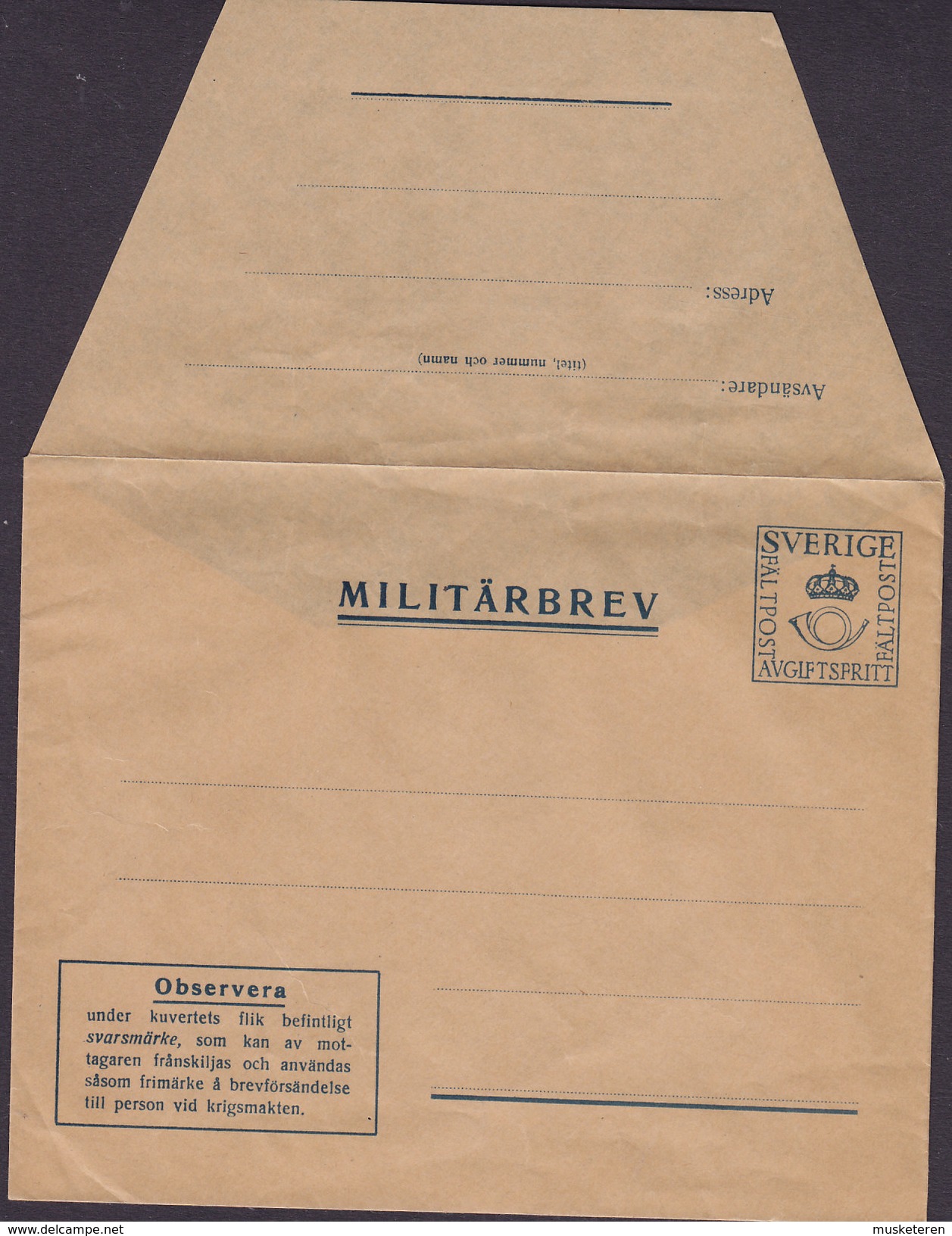 Sweden Feldpost Fieldpost Militärbrev POSTANSTALTEN 1939-40 Cover Unused (2 Scans) - Military
