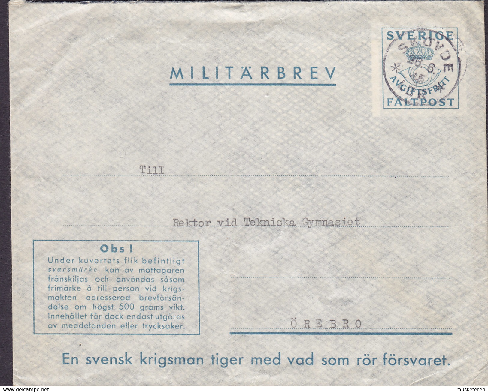 Sweden Feldpost Fieldpost Militärbrev SKÖVDE 1945 Cover Brief ÖREBRO (2 Scans) - Military