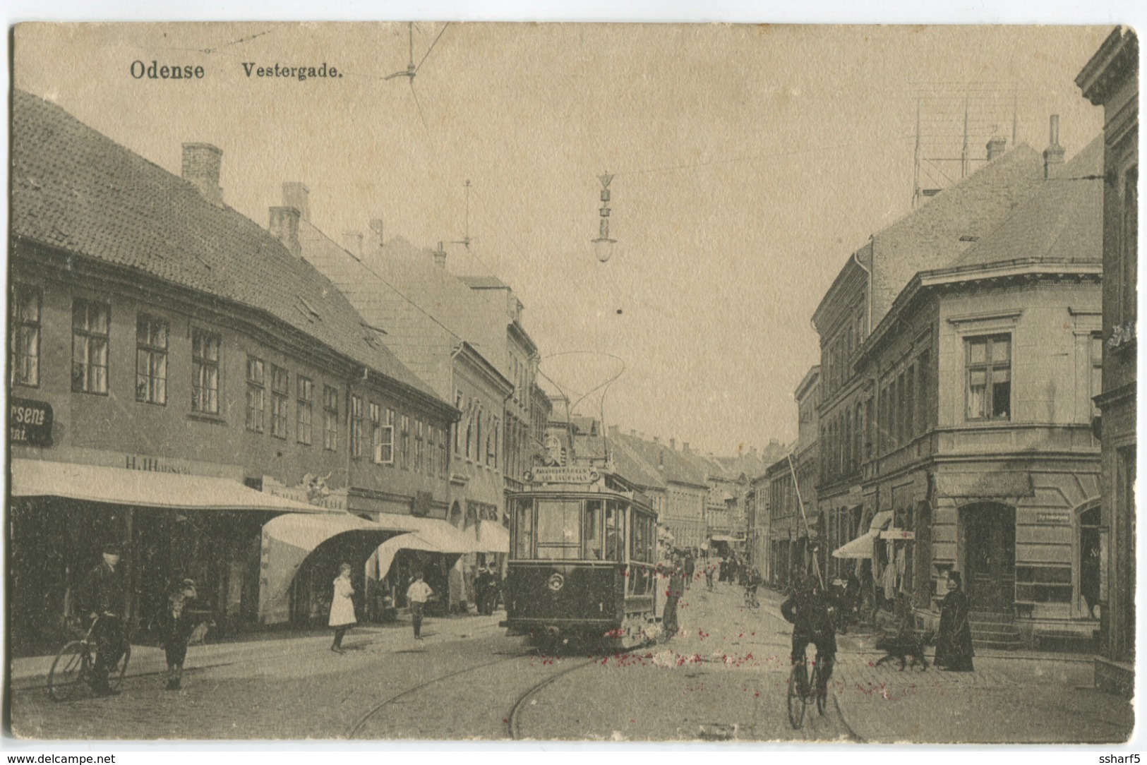 Denmark ODENSE SPORVOGN Tram Vestergade And Good Streetlife C. 1908 - Dänemark