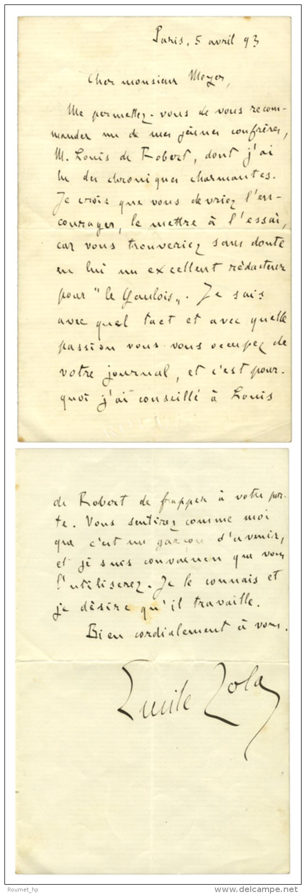 ZOLA &Eacute;mile (1840-1902), &eacute;crivain. - Sonstige & Ohne Zuordnung