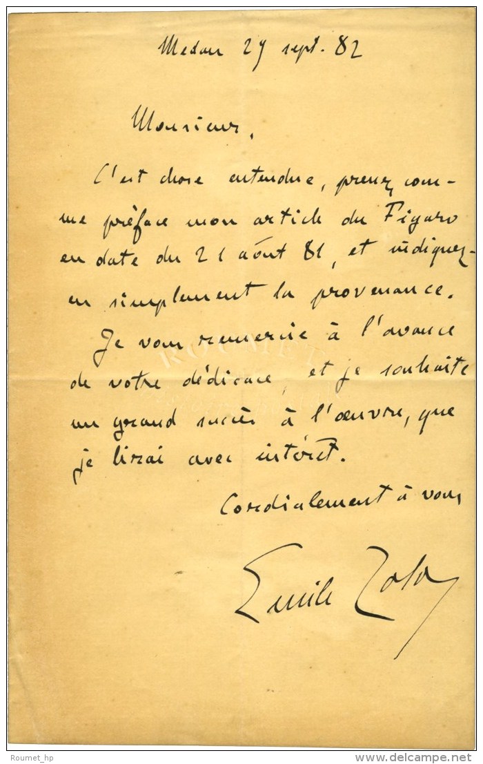 ZOLA &Eacute;mile (1840-1902), &eacute;crivain. - Autres & Non Classés