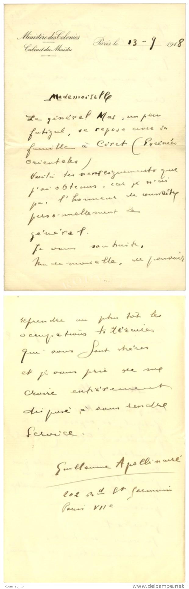 APOLLINAIRE Guillaume (1880-1918), Po&egrave;te Et &eacute;crivain. - Sonstige & Ohne Zuordnung