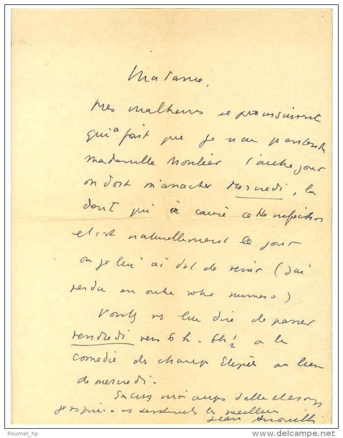 ANOUILH Jean (1910-1987), Auteur Dramatique. - Autres & Non Classés