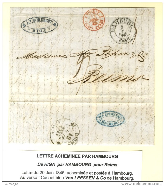 Lettre Avec Texte Dat&eacute; De Riga Le 20 Juin 1845 Achemin&eacute; Et Post&eacute; &agrave; Hambourg Pour Reims.... - Sonstige & Ohne Zuordnung