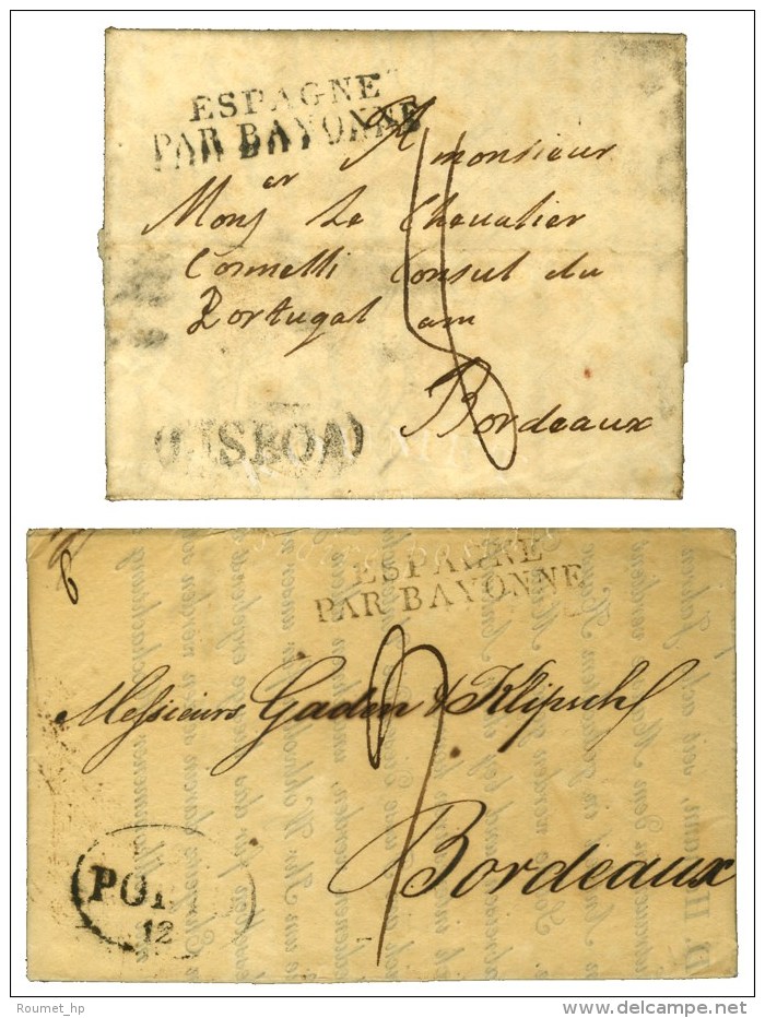 Lot De 2 Lettres De Lisbonne Adress&eacute;es &agrave; Bordeaux Avec MP D'entr&eacute;e ESPAGNE / PAR BAYONNE (1824... - Sonstige & Ohne Zuordnung