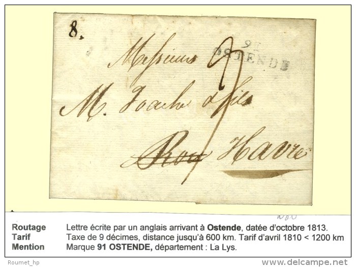 Lettre &eacute;crite Par Un Anglais Arrivant &agrave; Ostende Dat&eacute;e 13 Novembre 1813 Pour Le Havre. Au Recto... - Sonstige & Ohne Zuordnung