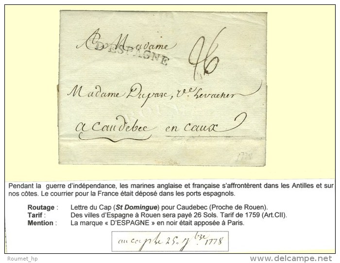 Lettre Avec Texte Dat&eacute; Du Cap Le 25 Septembre 1778 Pour Caudebec D&eacute;pos&eacute;e Dans Un Port... - Other & Unclassified