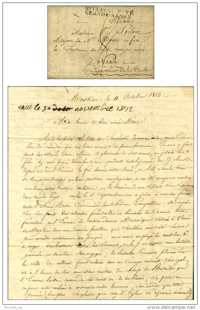 N&deg; 13 PORT PAYE / GRANDE ARMEE Sur Lettre Dat&eacute;e De Moscou Le 11 Octobre 1812 Avec 3 Pages D'un... - Army Postmarks (before 1900)