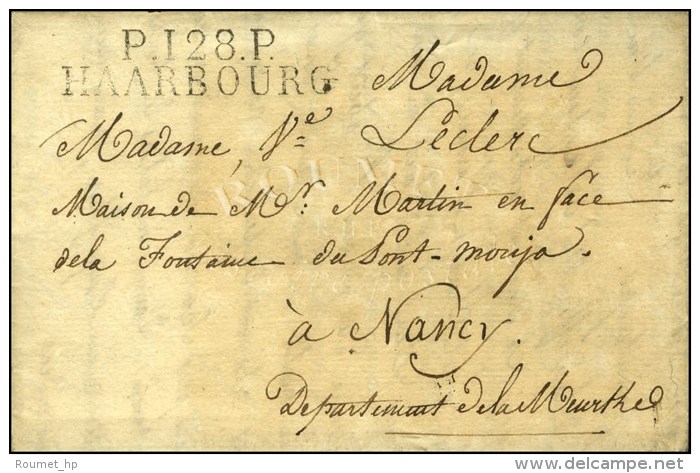 P. 128. P. / HAARBOURG Sur Lettre Avec Superbe Texte Dat&eacute; Haarbourg Le 10 F&eacute;vrier 1812. '' J'arrive... - Legerstempels (voor 1900)