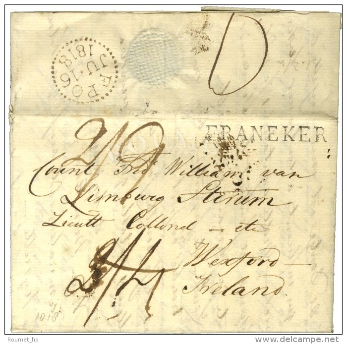 FRANEKER Sur Lettre Pour L'Irlande. 1818. - TB. - 1792-1815: Départements Conquis