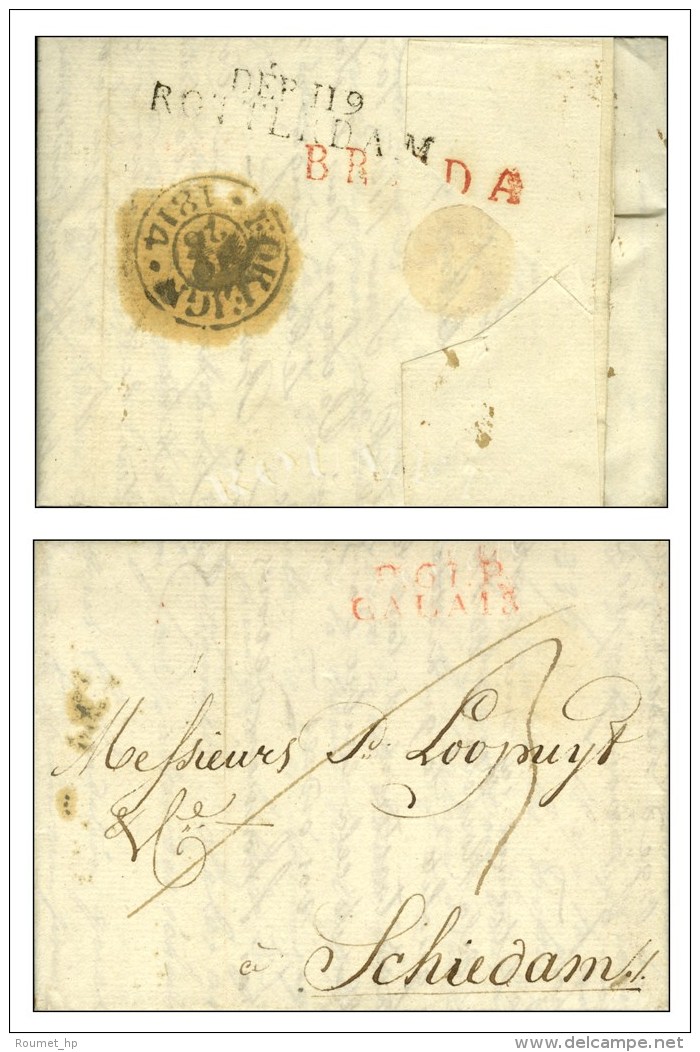 P. 61. P. / CALAIS Rouge Sur Lettre Avec Texte Adress&eacute; &agrave; Schiedam. Au Verso, C&agrave;d FOREIGN /... - 1792-1815: Départements Conquis
