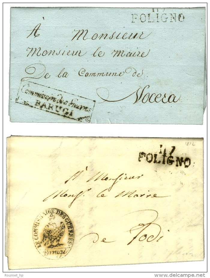 Lot De 2 Lettres Avec Franchise Au Tampon Du Commissaire Des Guerres Barugi : 117 / FOLIGNO 1810 Et Idem 1812. - TB... - 1792-1815: Départements Conquis