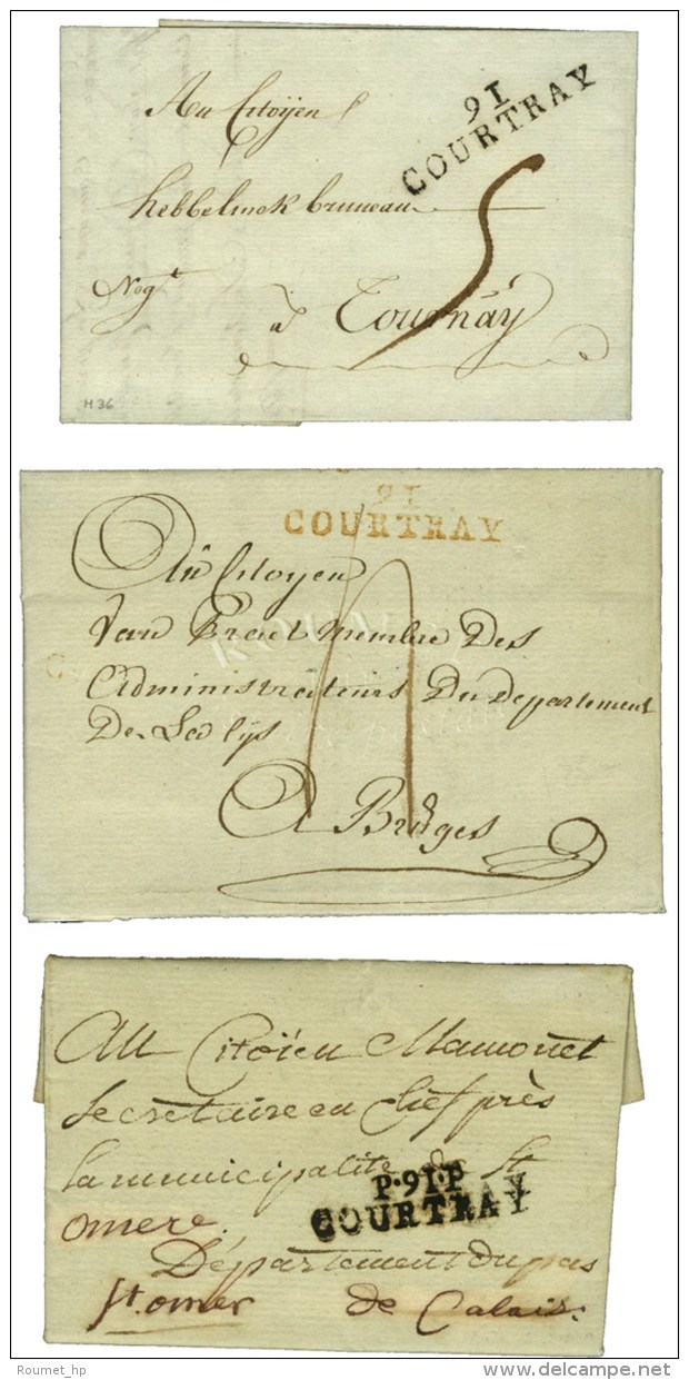 91 / COURTRAY. 1798 ; Idem Rouge An 5 . P. 91. P. / COURTRAY. An 8. - SUP. - 1792-1815: Départements Conquis