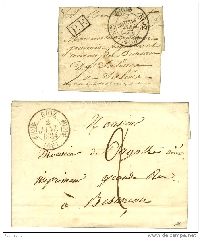 Lot De 2 Lettres Avec C&agrave;d T 11 : RIOZ Taxe 2 1834 Et P. P. 1832. - SUP. - Sonstige & Ohne Zuordnung