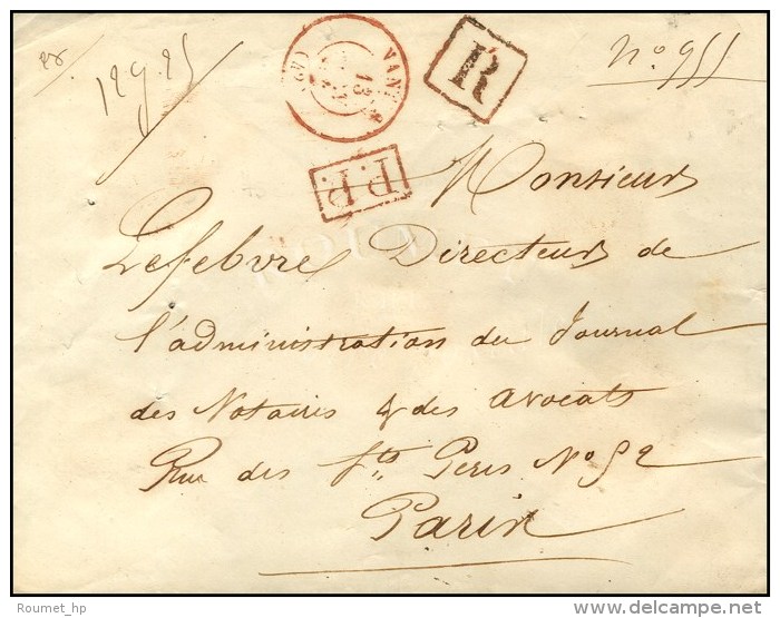 C&agrave;d T 15 Rouge NANTES (42) + P.P. (R) Sur Lettre 2 Ports Recommand&eacute;e Pour Paris. 1854. - TB. - Sonstige & Ohne Zuordnung
