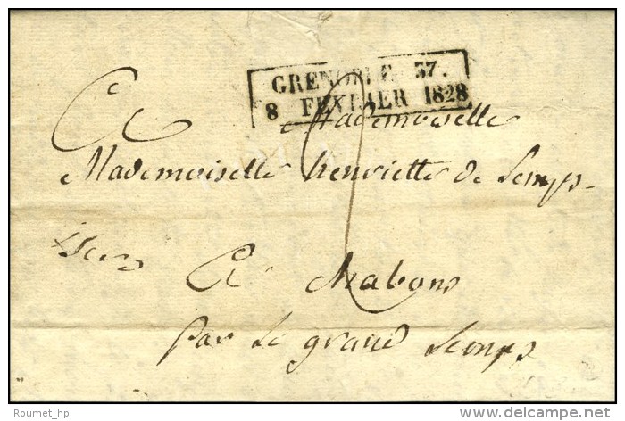 Cachet Encadr&eacute; D'essai De F&eacute;vrier 28 : GRENOBLE 37 / 8 FEVRIER 1828. - SUP. - R. - Sonstige & Ohne Zuordnung