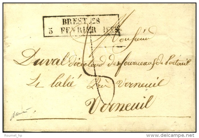 Cachet Encadr&eacute; D'essai De F&eacute;vrier 28 : BREST 28 / 5 FEVRIER 1828. - SUP. - RR. - Sonstige & Ohne Zuordnung