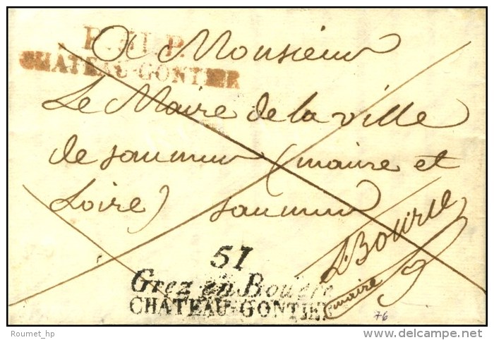 51 / Grez En Bouere / CHATEAU GONTIER + P. 51. P . / CHATEAU GONTIER Rouge Sur Lettre Avec Texte Dat&eacute; 1827.... - Sonstige & Ohne Zuordnung