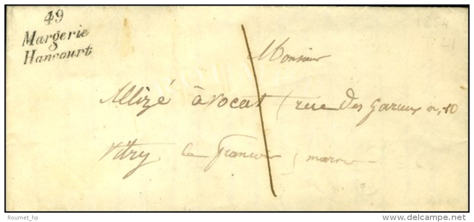 49 / Margerie / Hancourt Taxe 1 Sur Lettre Locale Pour Vitry Le Fran&ccedil;ois Avec Texte Dat&eacute; 1854. - SUP.... - Sonstige & Ohne Zuordnung