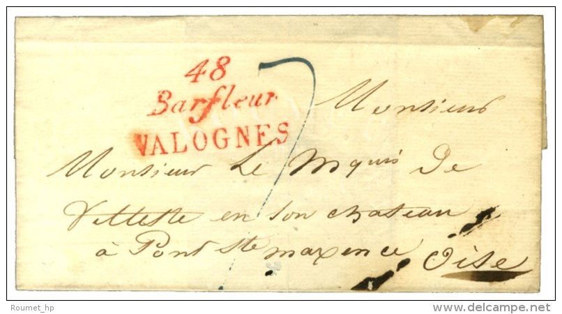 48 / Barfleur / VALOGNES Rouge Sur Lettre Sans Texte Dat&eacute; 1826. - SUP. - Sonstige & Ohne Zuordnung
