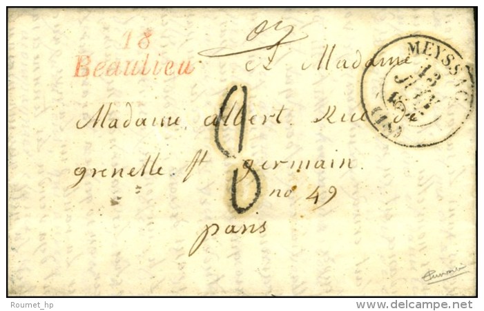 18 / Beaulieu Rouge C&agrave;d T 13 MEYSSAC (18) Taxe Tampon 8 Sur Lettre Avec Texte Pour Paris. 1837. - SUP. - Other & Unclassified