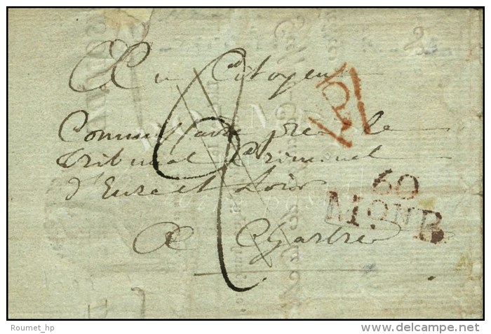 60 / Mon B Rouge (Maison De Bic&ecirc;tre - S N&deg; 9512b) + P Rouge Taxe 2 Annul&eacute;e Plume Sur Lettre Avec... - 1701-1800: Vorläufer XVIII